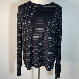Daily Ritual M Medium Long Sleeve Top T Tee Shirt Black White Stripe